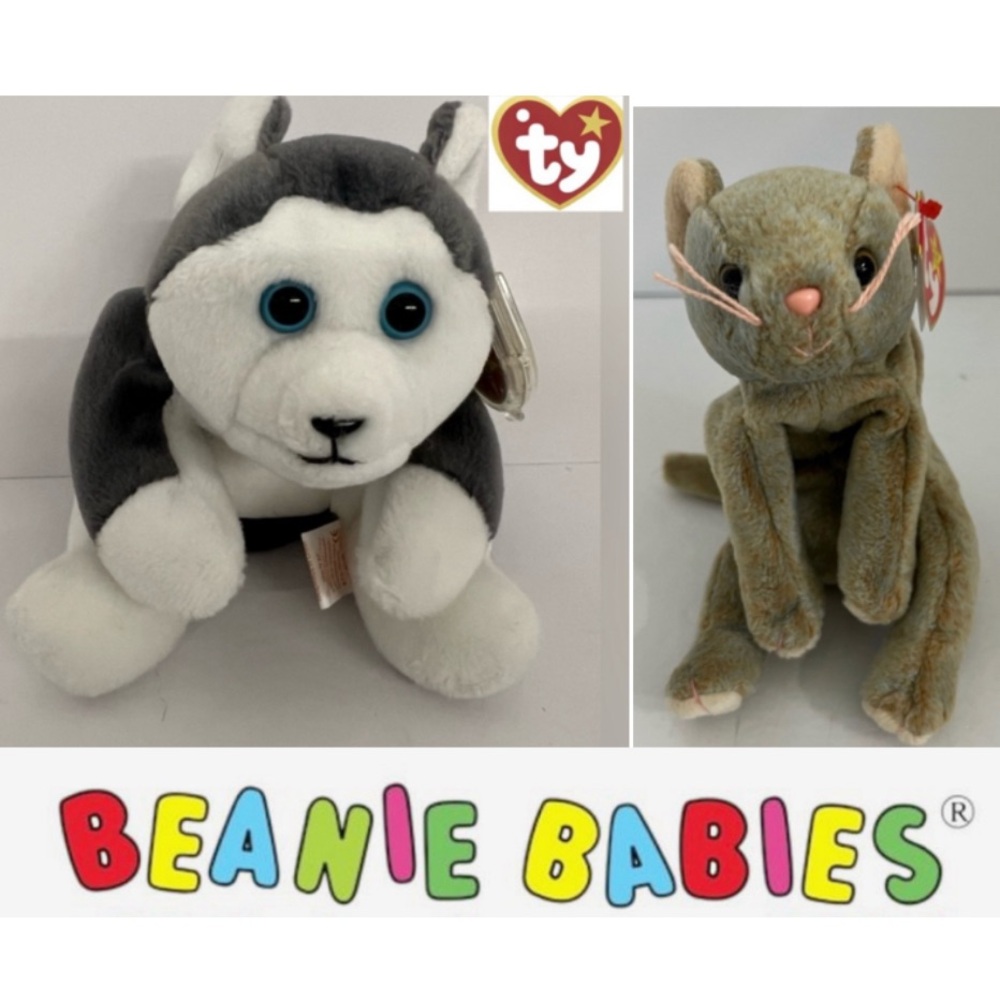 Ty Beanie Babies Gray and White Husky & Brown Mouse